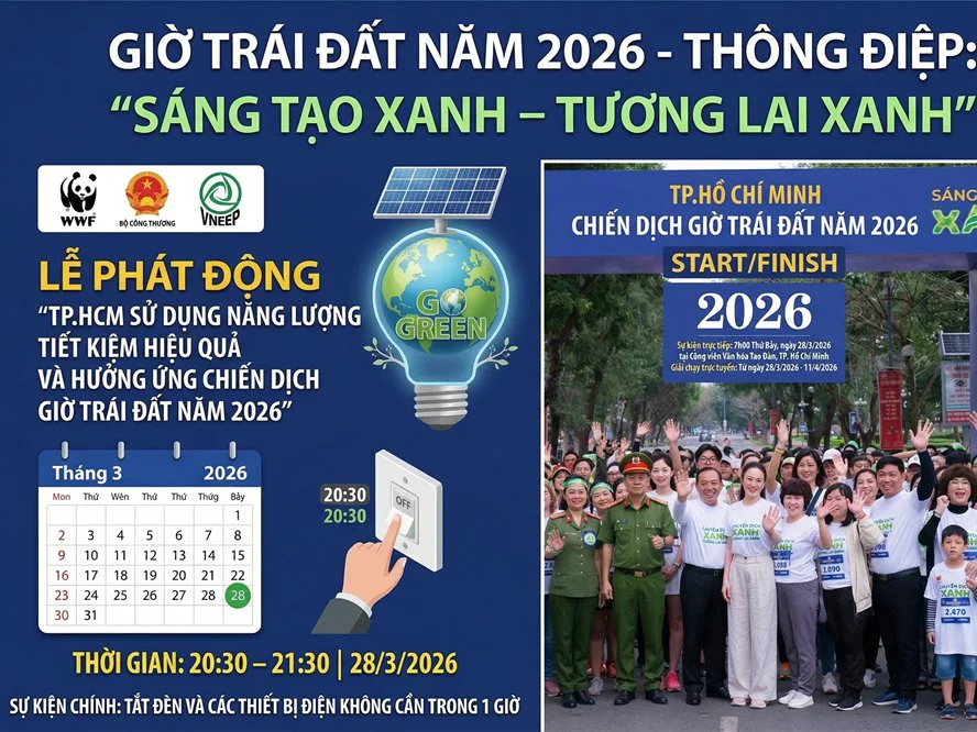 TP.HCM triển khai Chiến dịch Giờ Trái đất 2026 với thông điệp “Sáng tạo xanh – Tương lai xanh”