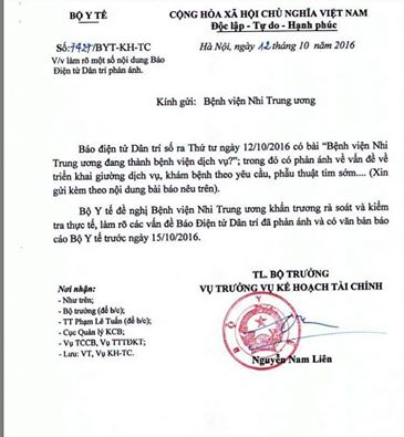 Bộ Y tế yêu cầu Bệnh viện Nhi Trung ương làm rõ vấn đề giá dịch vụ cao nhất nước