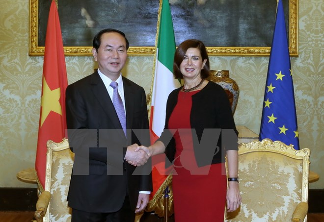 Chủ tịch nước Trần Đại Quang hội kiến lãnh đạo Quốc hội Italy