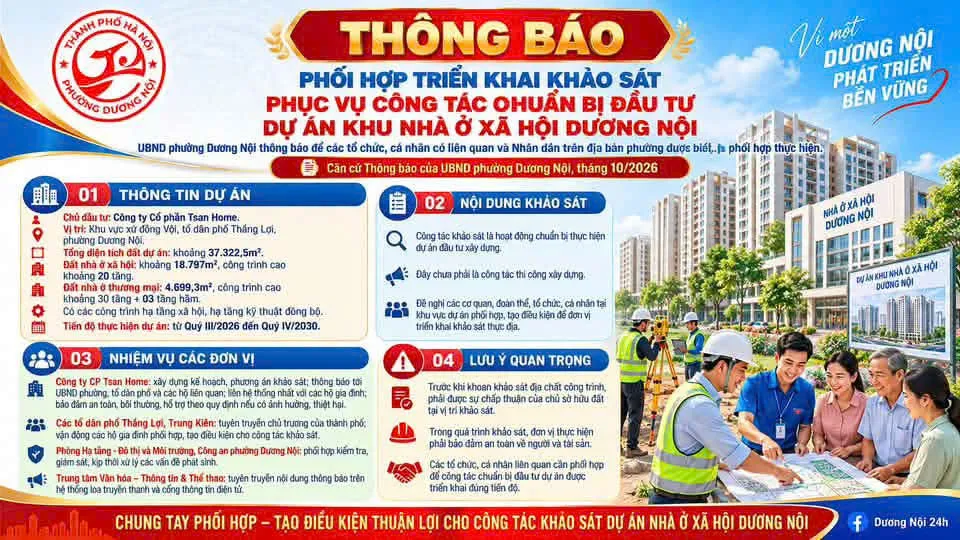 Hà Nội: Chuẩn bị khảo sát dự án nhà ở xã hội Dương Nội rộng hơn 3,7 ha