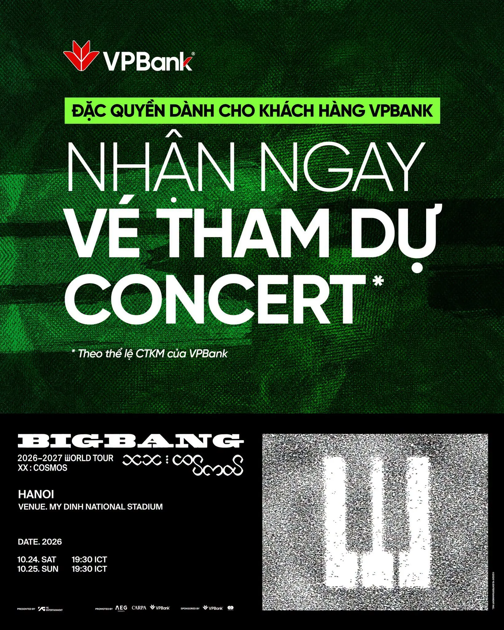 Vé BIGBANG đã cháy sạch, fan bất ngờ có thêm “đường vào Mỹ Đình” từ VPBank