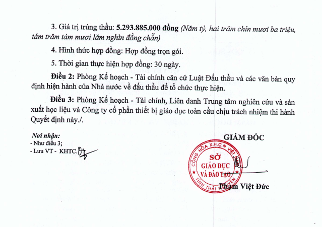 Thông tin phản ánh về một số gói thầu tại Sở GD&ĐT Thái Nguyên